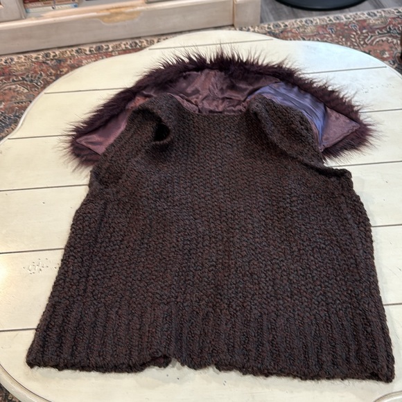 LOFT Brown Knit Vest with Faux Fur Trim - Picture 8 of 10